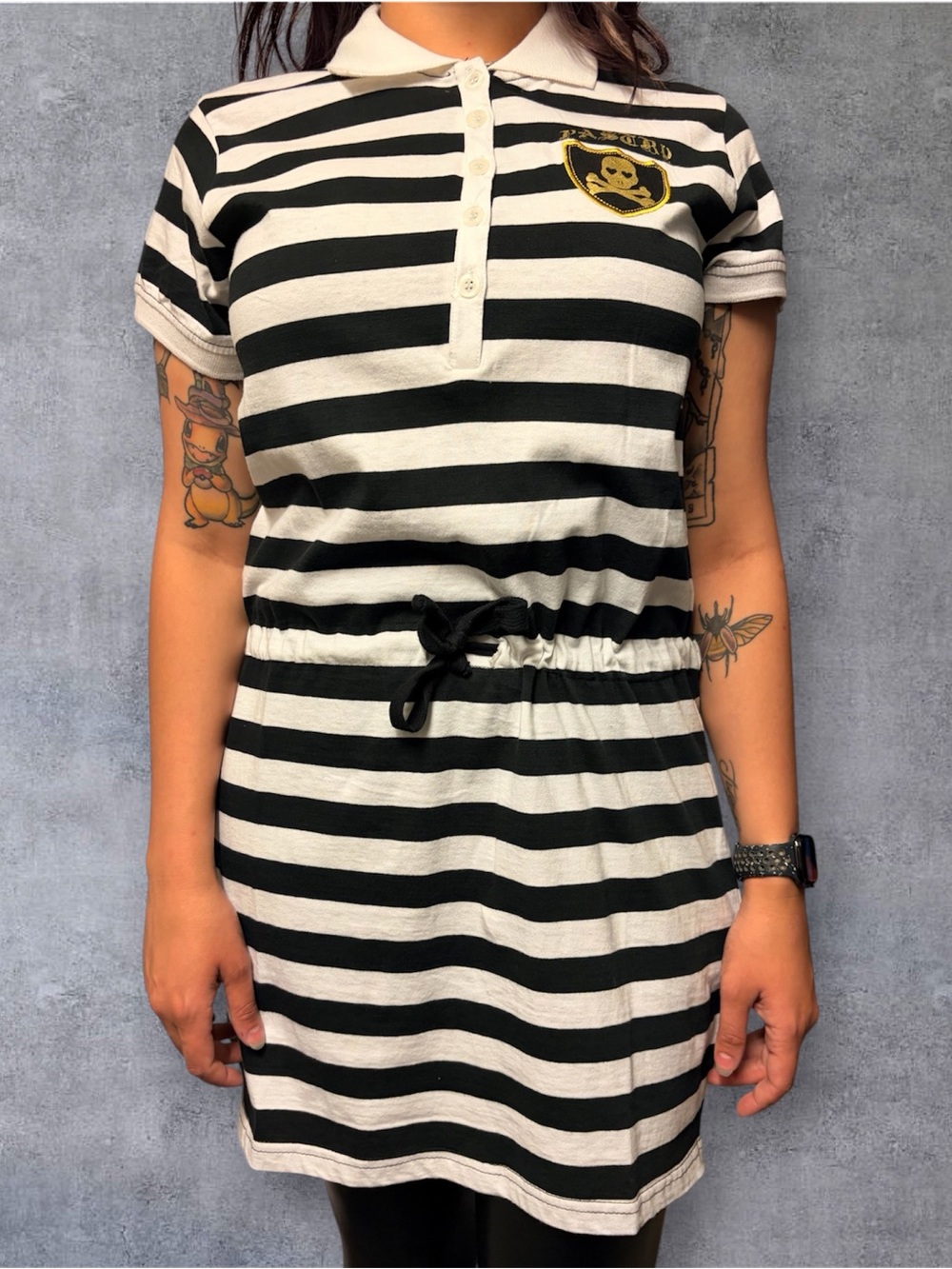Pastry Black & White Striped Polo Drawstring Mini Dress